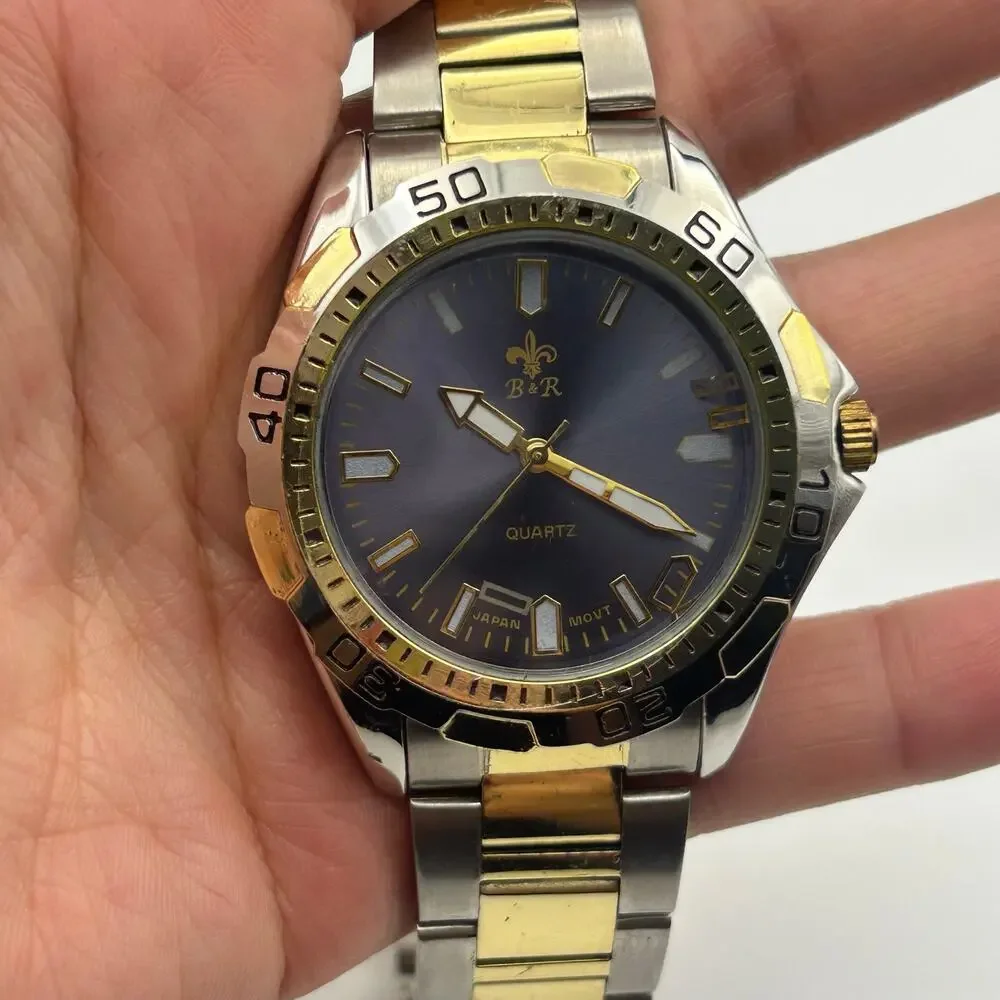 B&R Two-tone Men’s Fashion Watch Stainless Steel Working New Battery